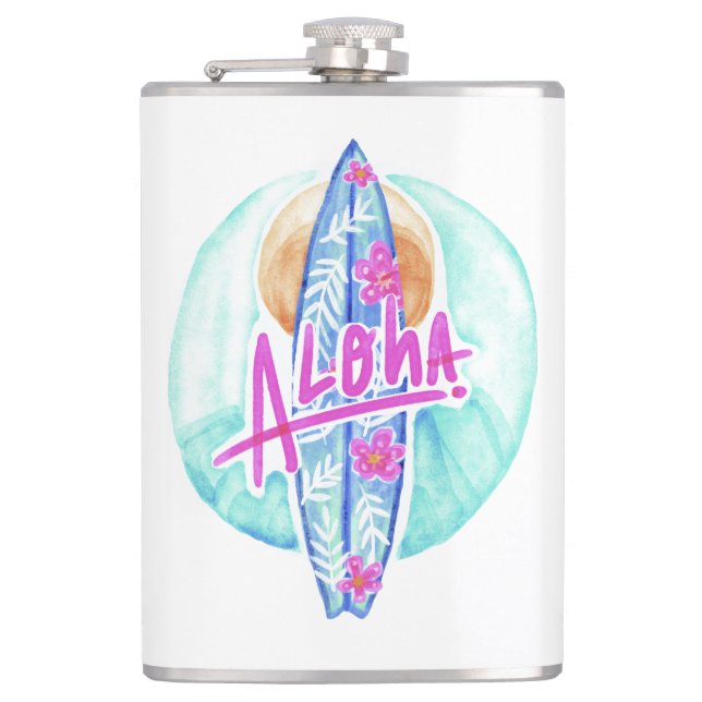 Aloha Hawaiian Surfer custom name flask (Front)