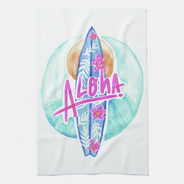 Aloha Hawaiian Surfer kitchen towel (Vertical)