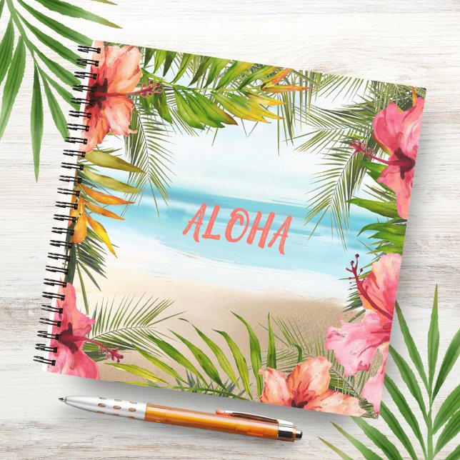 Aloha Hawaiian Tropical Beach Watercolor Floral Notebook (Creator Uploaded)