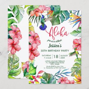 Aloha Hawaiian Tropical Flowers Birthday Invitation