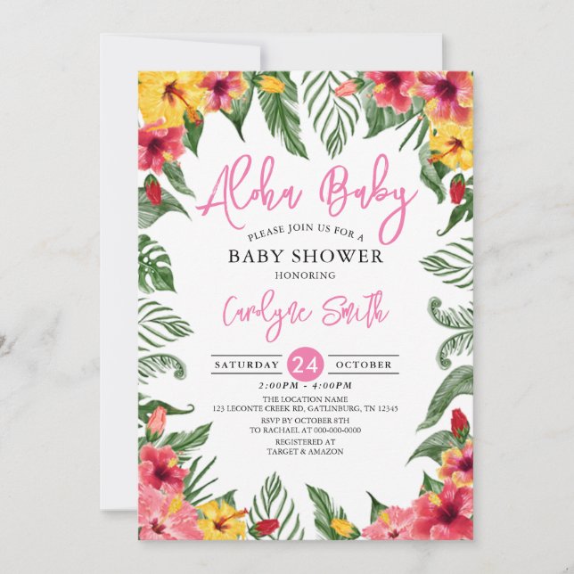 Aloha Hawaiian Tropical Girl Baby Shower Invitation (Front)