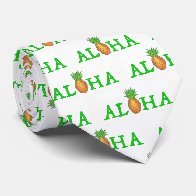 ALOHA Hawaiian Tropical Island Pineapple Print Tie (Rolled)
