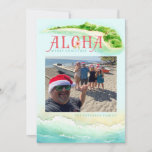 Aloha Hawaiian | Tropical Vacation | Christmas Holiday Card<br><div class="desc">This tropical Christmas card is the perfect way to showcase your favourite photo from a trip to Hawaii or any other tropical paradise! At the top is a tropical island done in watercolor with crashing waves at the bottom. Your photo is front and centre. The word Aloha has a hibiscus...</div>