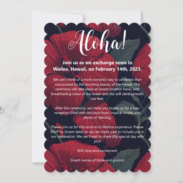 Aloha Hawaiian Wedding Red Hibiscus Invitation (Front)