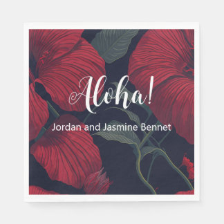 Aloha Hawaiian Wedding Red Hibiscus Napkin