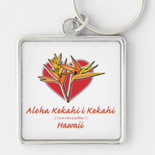 Aloha Hawaiil Bird of Paradise Heart Key Ring