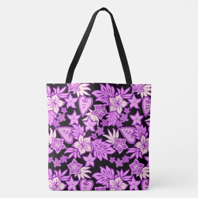 Aloha Heart Hawaiian Hibiscus Tropical Beach Bag (Front)