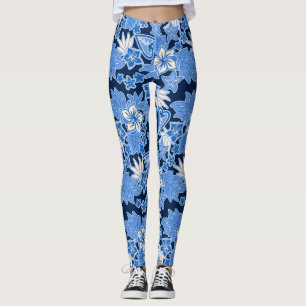 Aloha Heart Hawaiian Hibiscus Tropical Blue Leggings