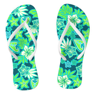 Aloha Heart Hawaiian Hibiscus Tropical Flip Flops