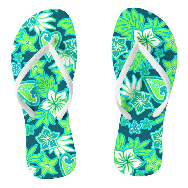 Aloha Heart Hawaiian Hibiscus Tropical Flip Flops (Footbed)