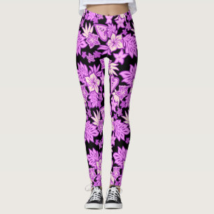 Aloha Heart Hawaiian Hibiscus Tropical Violet Leggings
