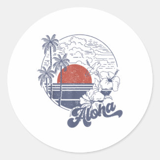 Aloha Hello Summer Vacation Hawaii Beach Family Ma Classic Round Sticker