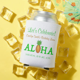 ALOHA Hello Tropical Hawaii Hawaiian Pineapple Can Cooler