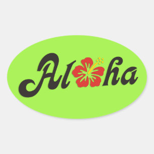 Aloha Hibiscus - flat Hawaii design + your ideas Oval Sticker