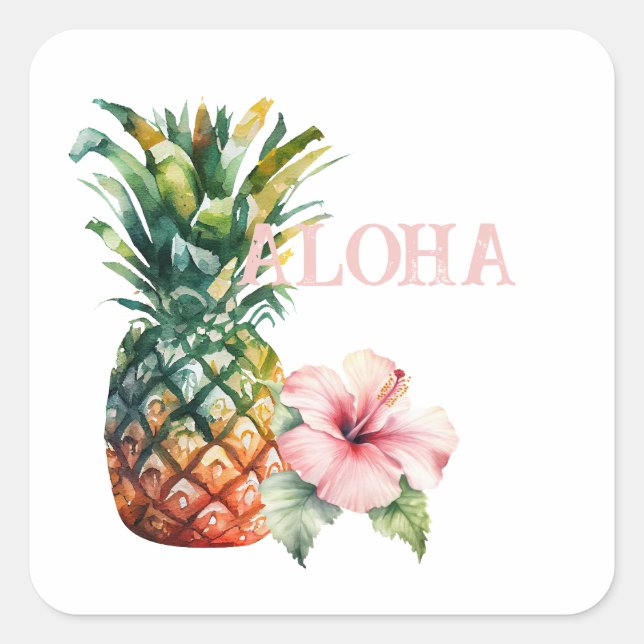 Aloha Hibiscus Flower Pineapple Square Sticker (Front)