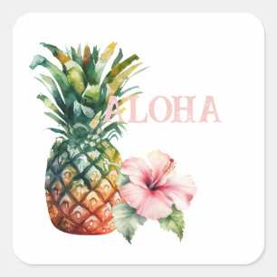 Aloha Hibiscus Flower Pineapple Square Sticker