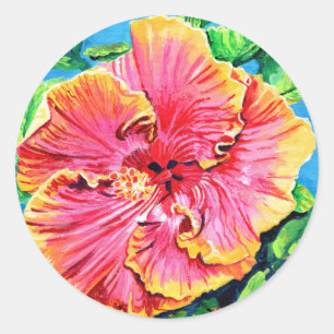 Aloha Hibiscus Pink Red Hawaiian Flower Classic Round Sticker