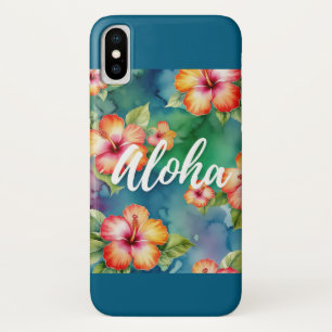 Aloha Hibiscus Tropical Watercolor Floral Design iPhone X Case