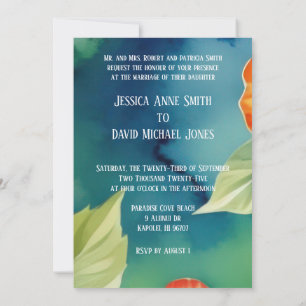 Aloha Hibiscus Tropical Watercolor Floral Wedding Invitation