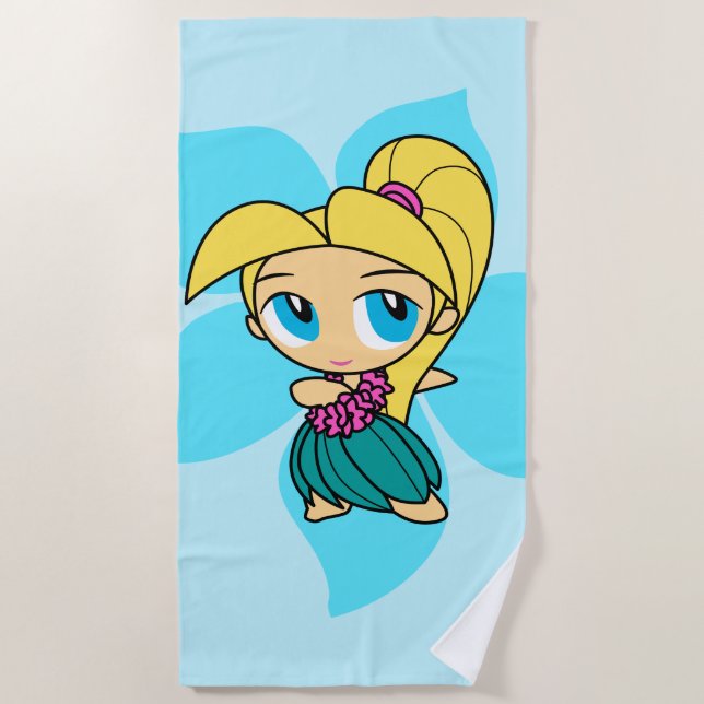 Aloha Honeys Blonde Hula Girl Hawaiian Hibiscus Beach Towel (Front)