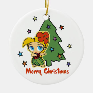 Aloha Honeys Christmas Blonde Hula Girl Ceramic Tree Decoration