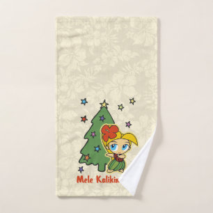 Aloha Honeys Christmas Blonde Hula Girl Hibiscus Hand Towel