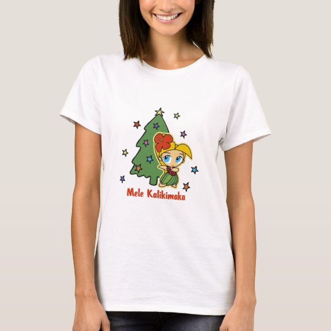 Aloha Honeys Christmas Blonde Hula Girl T-Shirt (Front)