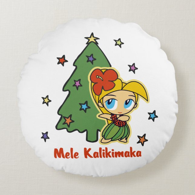 Aloha Honeys Christmas Blonde Hula Girl White Round Cushion (Front)
