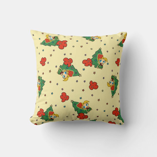 Aloha Honeys Christmas Blonde Hula Girl Yellow Cushion (Front)