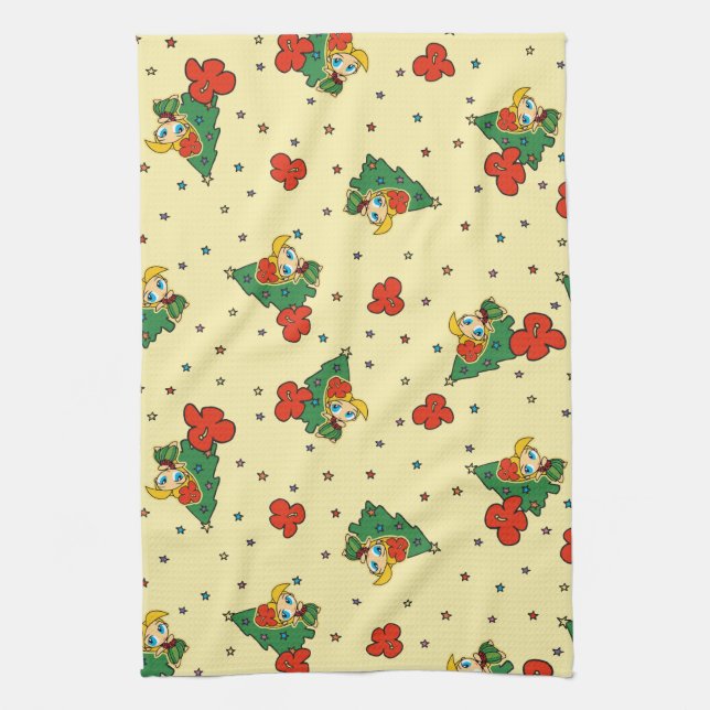 Aloha Honeys Christmas Blonde Hula Girl Yellow Tea Towel (Vertical)
