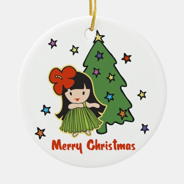 Aloha Honeys Christmas Hawaiian Hula Girl Ceramic Tree Decoration (Front)
