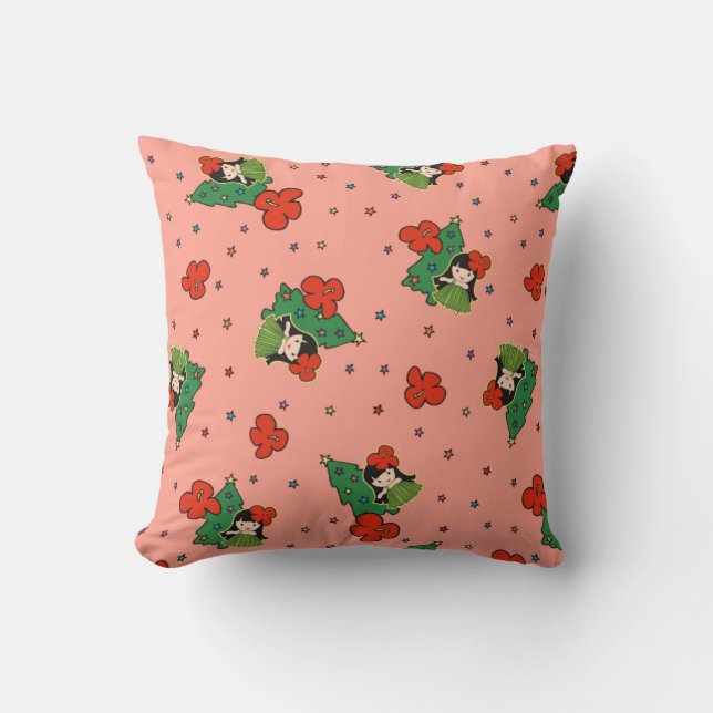 Aloha Honeys Christmas Hawaiian Hula Girl Coral Cushion (Front)