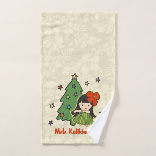 Aloha Honeys Christmas Hawaiian Hula Girl Hibiscus Hand Towel