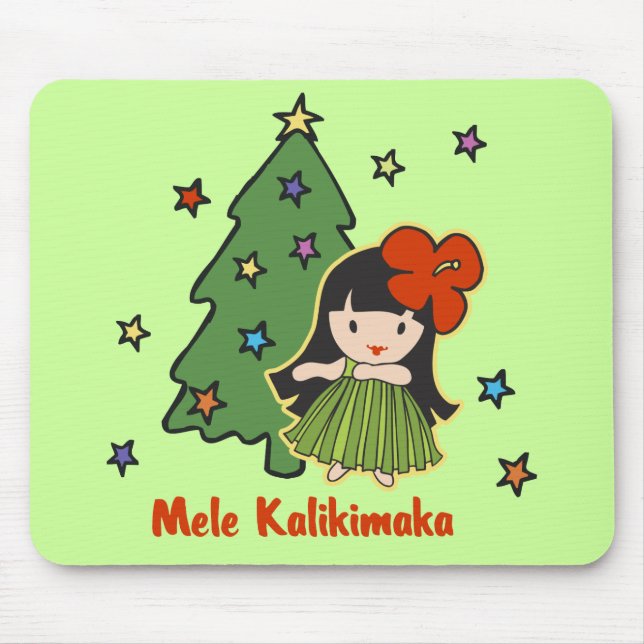 Aloha Honeys Christmas Hawaiian Hula Girl Lime Mouse Mat (Front)