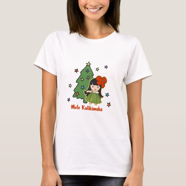 Aloha Honeys Christmas Hawaiian Hula Girl T-Shirt (Front)
