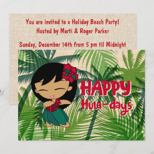  Aloha Honeys Christmas Holiday Hula Girl Palms Invitation