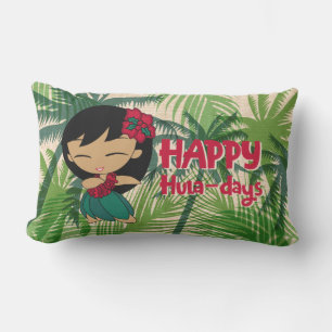 Aloha Honeys Christmas Holiday Hula Girl Palms Lumbar Cushion