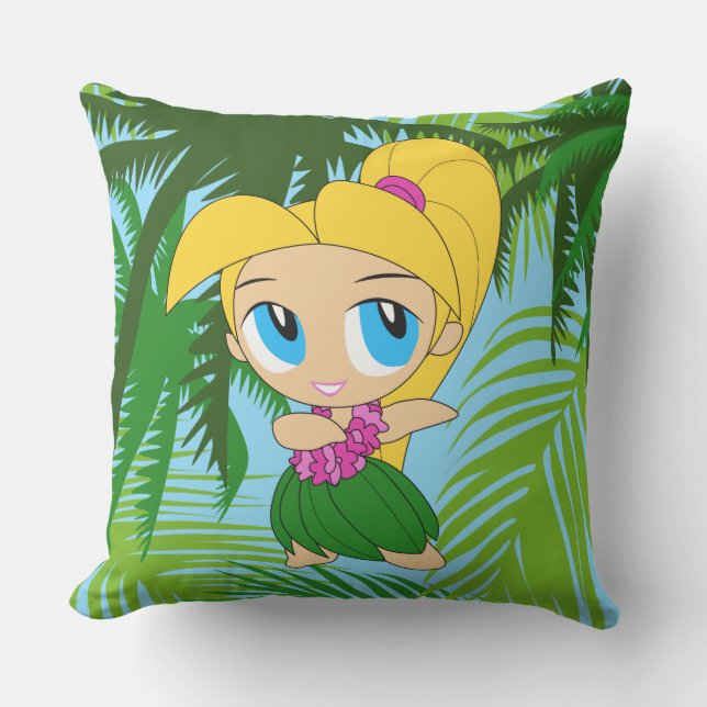 Aloha Honeys Hawaiian Blonde Hula Girl Reversible Cushion (Front)