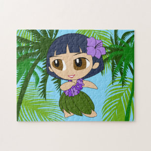Aloha Honeys Hawaiian Blue Hair Hula Girl Jigsaw Puzzle