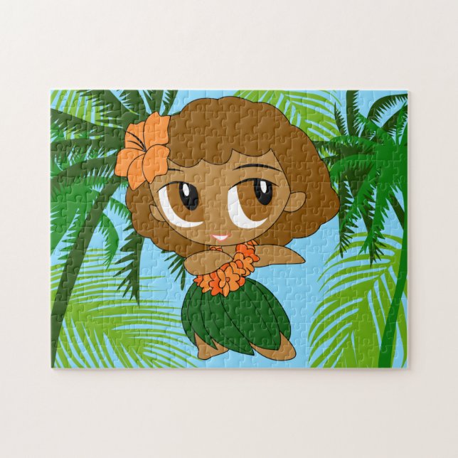 Aloha Honeys Hawaiian Brown Hair Hula Girl Jigsaw Puzzle (Horizontal)