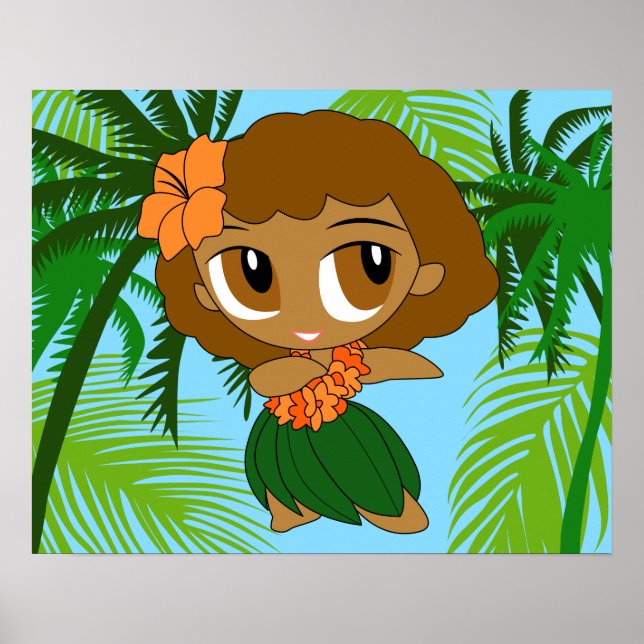 Aloha Honeys Hawaiian Brown Hair Hula Girl Poster (Front)