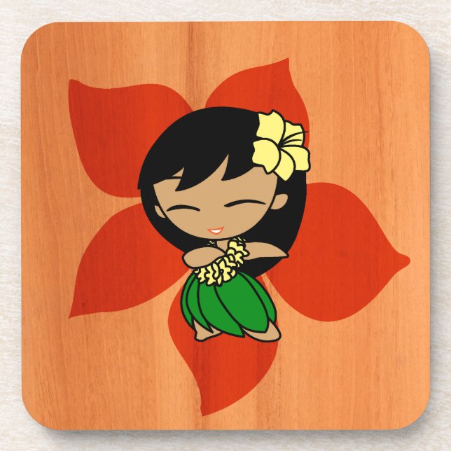 Aloha Honeys Hawaiian Hibiscus Vintage Hula Girl Coaster (Front)