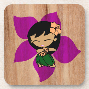 Aloha Honeys Hawaiian Hibiscus Vintage Hula Girl Coaster