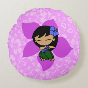 Aloha Honeys Hawaiian Hibiscus Vintage Hula Girl Round Cushion
