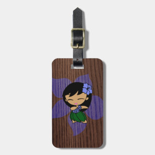 Aloha Honeys Hawaiian Hula Girl Faux Wood Luggage Tag