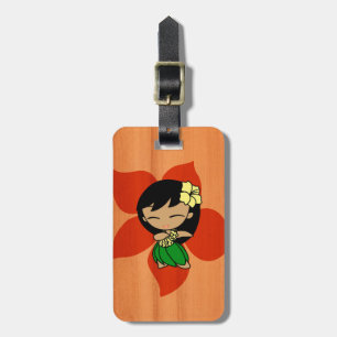 Aloha Honeys Hawaiian Hula Girl Faux Wood Luggage Tag