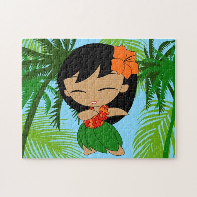 Aloha Honeys Hawaiian Hula Girl with Orange Jigsaw Puzzle (Horizontal)
