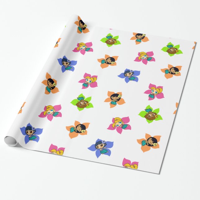 Aloha Honeys Hawaiian Hula Girl Wrapping Paper (Unrolled)