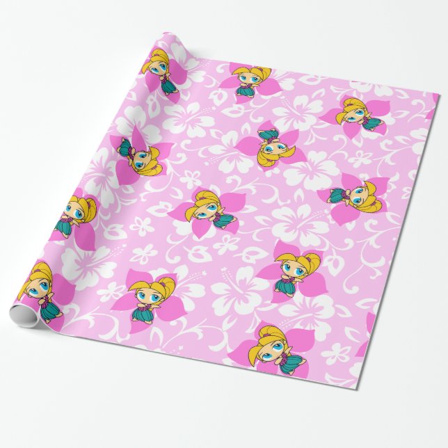 Aloha Honeys Hawaiian Hula Girl Wrapping Paper (Unrolled)