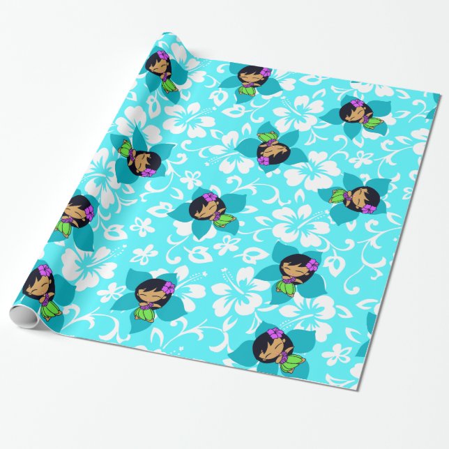 Aloha Honeys Hawaiian Hula Girl Wrapping Paper (Unrolled)
